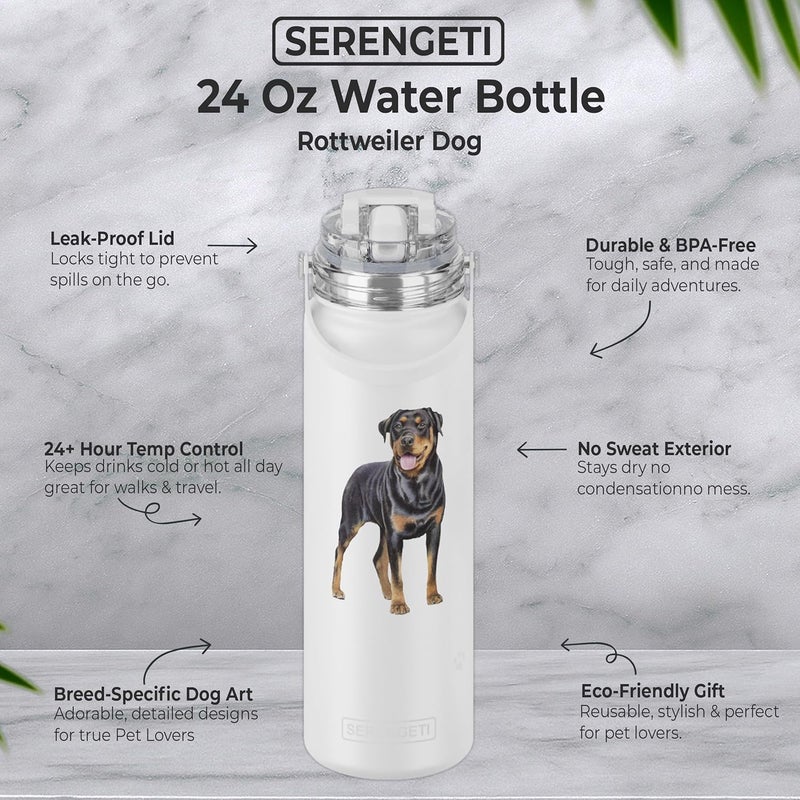 ES Pets SERENGETI 24 Oz Water Bottle Stainless Steel with Spill Proof Lid - Double walled Vacuum Insulated water flask - Realistic 3D Print of your favorite dog (Rottweiler) - Image 2